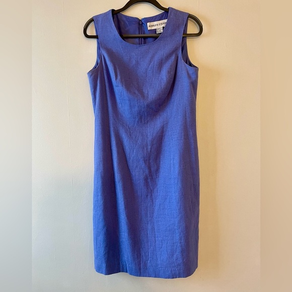 Adolfo Studio Linen Sheath Dress-Blue-Size 12 - Picture 1 of 5